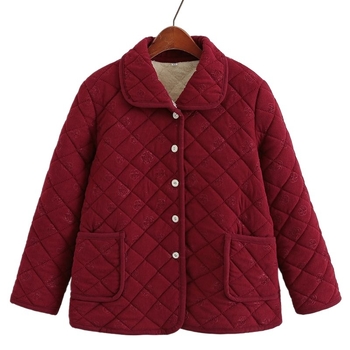 Jachetă cu umplutură din mătase-pamuc (fibra de poliester), guler polo, lungime medie, grosime medie, stil chinezesc