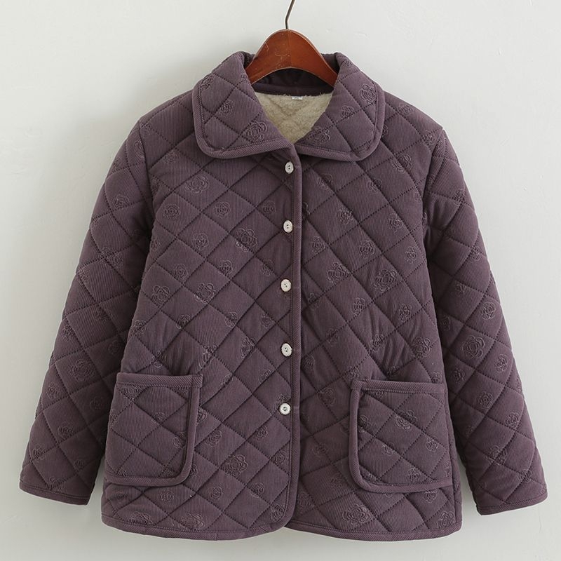 Jachetă cu umplutură din mătase-pamuc (fibra de poliester), guler polo, lungime medie, grosime medie, stil chinezesc