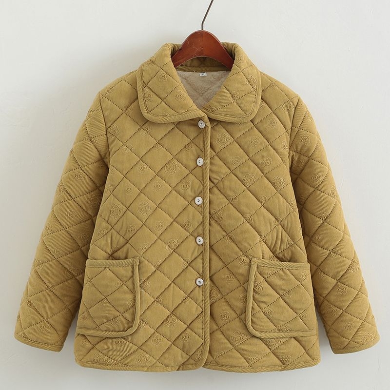 Jachetă cu umplutură din mătase-pamuc (fibra de poliester), guler polo, lungime medie, grosime medie, stil chinezesc