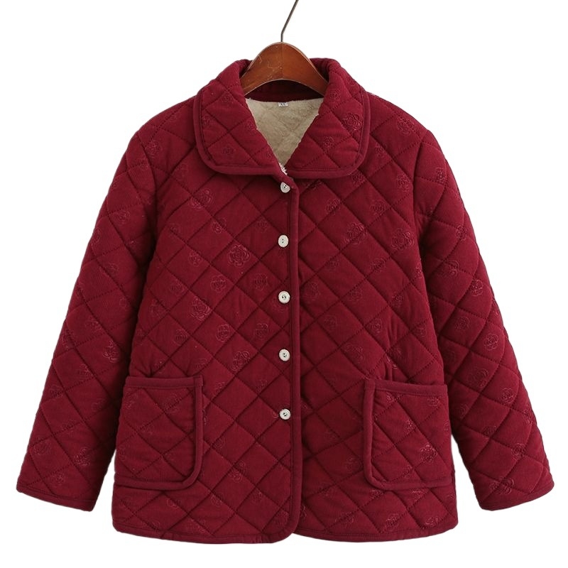 Jachetă cu umplutură din mătase-pamuc (fibra de poliester), guler polo, lungime medie, grosime medie, stil chinezesc