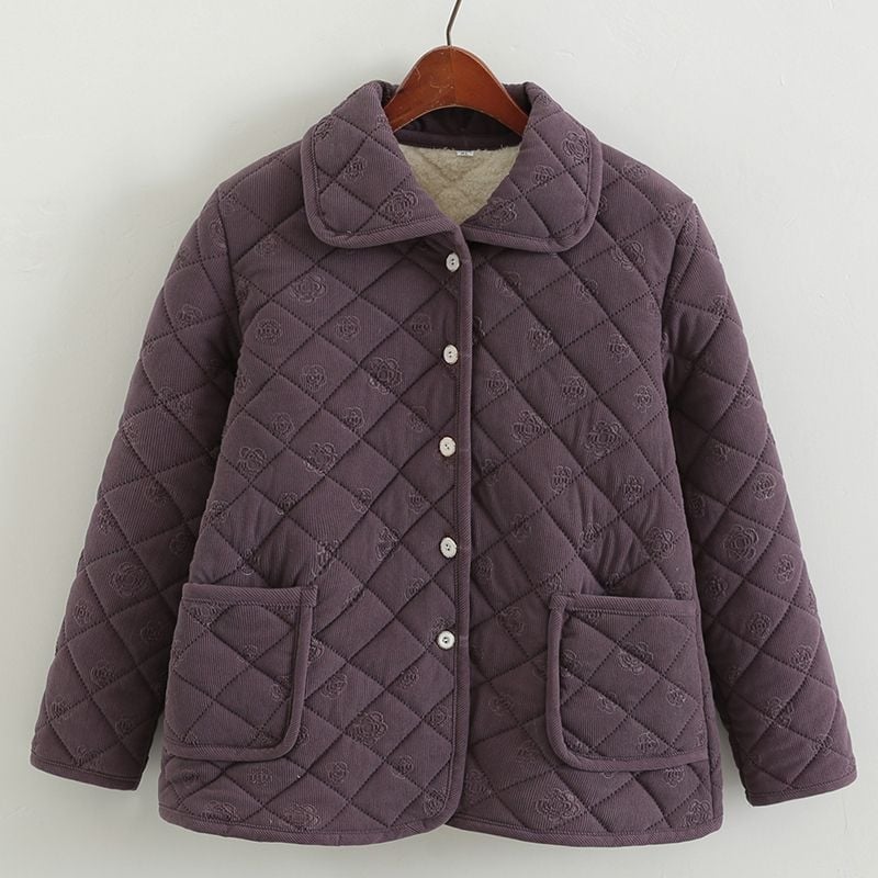 Jachetă cu umplutură din mătase-pamuc (fibra de poliester), guler polo, lungime medie, grosime medie, stil chinezesc