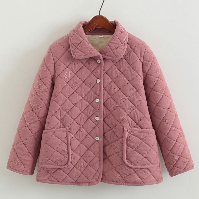 Jachetă cu umplutură din mătase-pamuc (fibra de poliester), guler polo, lungime medie, grosime medie, stil chinezesc