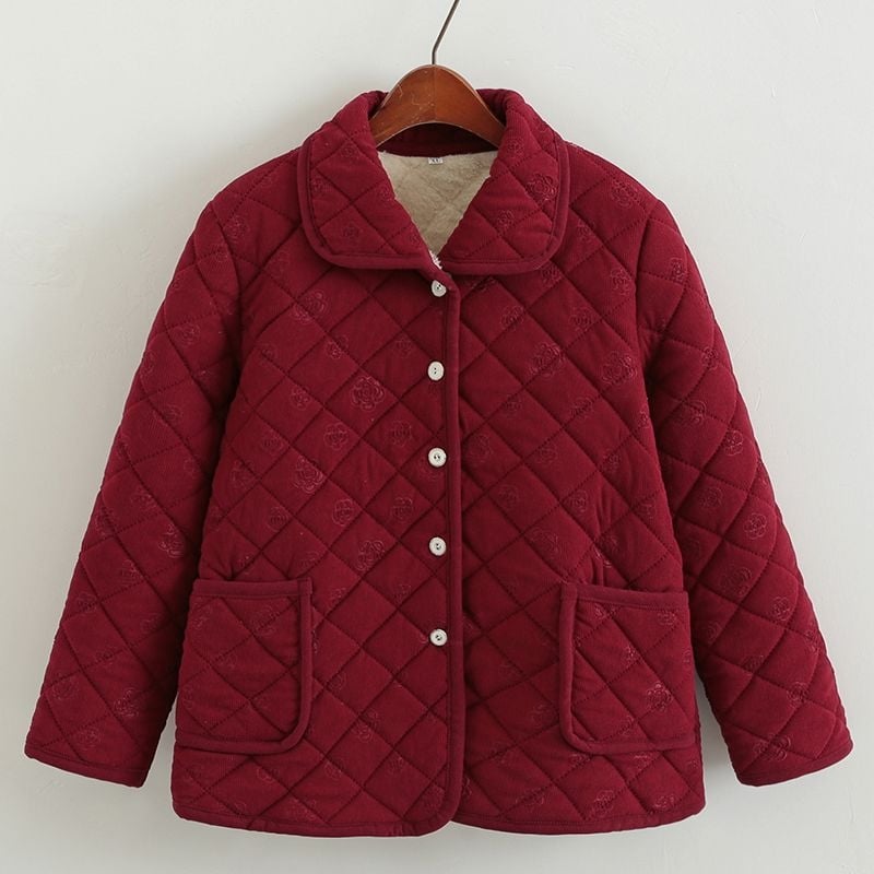 Jachetă cu umplutură din mătase-pamuc (fibra de poliester), guler polo, lungime medie, grosime medie, stil chinezesc