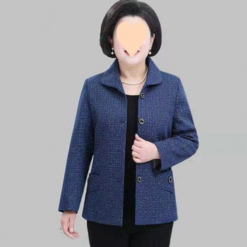 Jakna od poliester za starije žene, dugi rukav, polo ovratnik, proljeće/jesen, elegantan gradski stil
