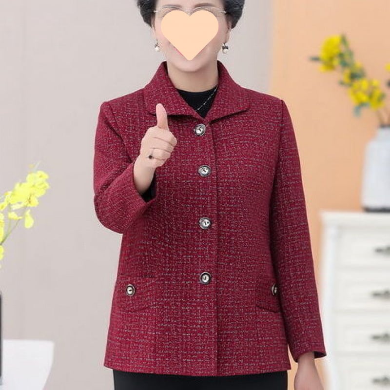 Jakna od poliester za starije žene, dugi rukav, polo ovratnik, proljeće/jesen, elegantan gradski stil