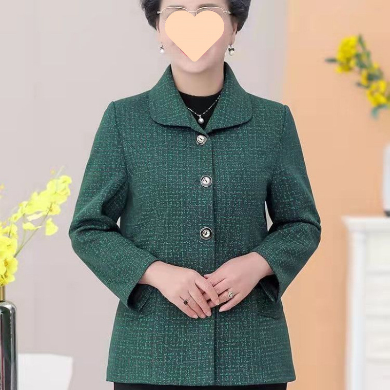 Jakna od poliester za starije žene, dugi rukav, polo ovratnik, proljeće/jesen, elegantan gradski stil