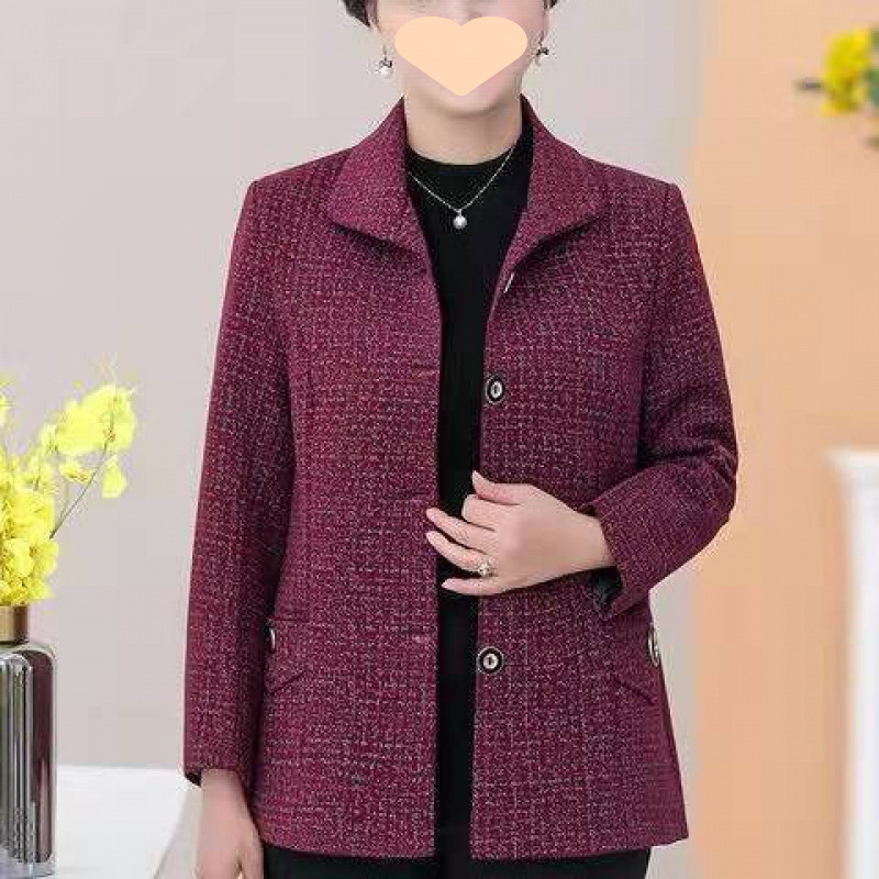 Jakna od poliester za starije žene, dugi rukav, polo ovratnik, proljeće/jesen, elegantan gradski stil