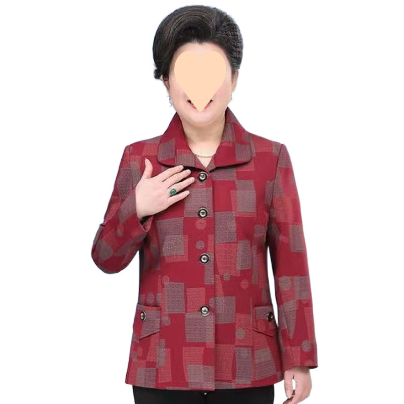 Jakna od poliester za starije žene, dugi rukav, polo ovratnik, proljeće/jesen, elegantan gradski stil