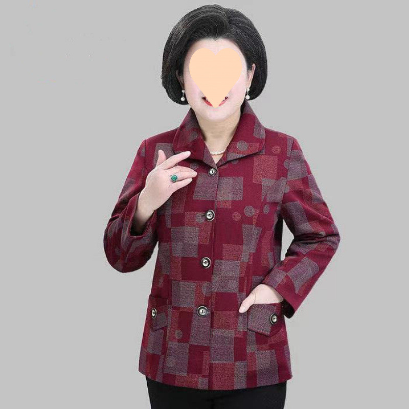 Jakna od poliester za starije žene, dugi rukav, polo ovratnik, proljeće/jesen, elegantan gradski stil