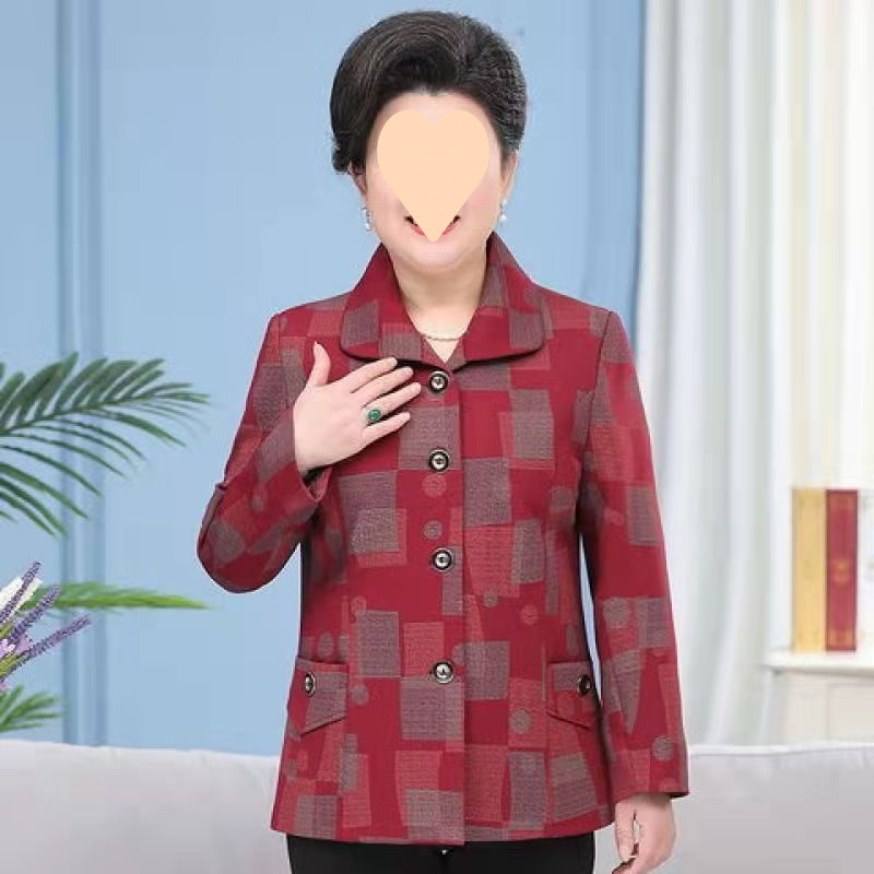 Jakna od poliester za starije žene, dugi rukav, polo ovratnik, proljeće/jesen, elegantan gradski stil