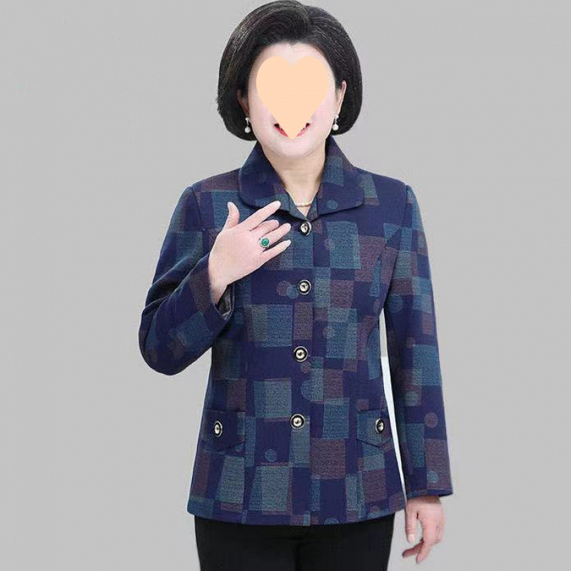 Jakna od poliester za starije žene, dugi rukav, polo ovratnik, proljeće/jesen, elegantan gradski stil