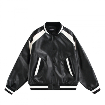 PU kožna baseball jakna s kontrastnim detaljima, slim fit, bez kapuljače, debeli materijal, za muškarce
