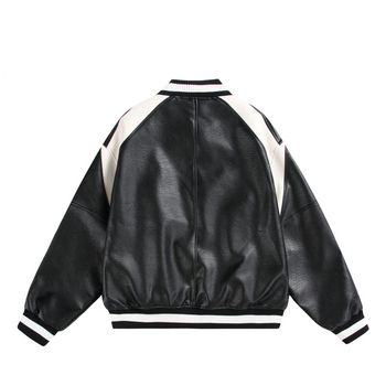 PU kožna baseball jakna s kontrastnim detaljima, slim fit, bez kapuljače, debeli materijal, za muškarce