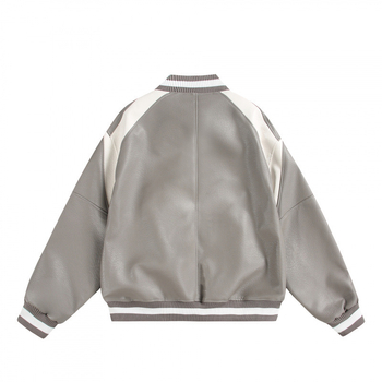 PU kožna baseball jakna s kontrastnim detaljima, slim fit, bez kapuljače, debeli materijal, za muškarce
