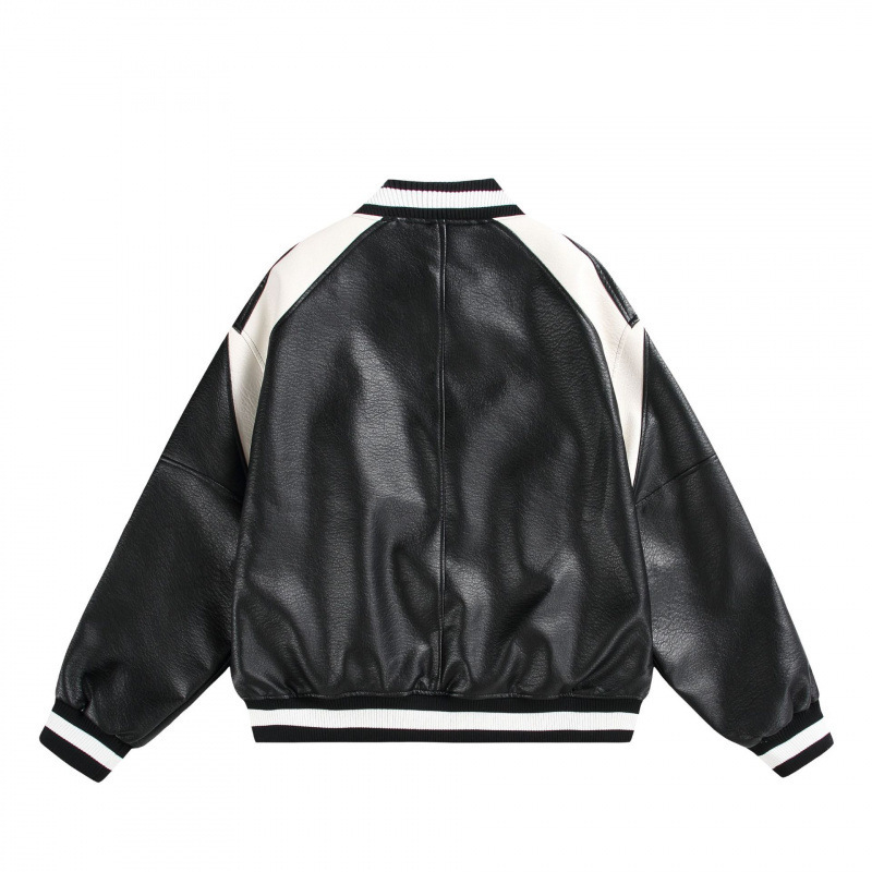 PU kožna baseball jakna s kontrastnim detaljima, slim fit, bez kapuljače, debeli materijal, za muškarce