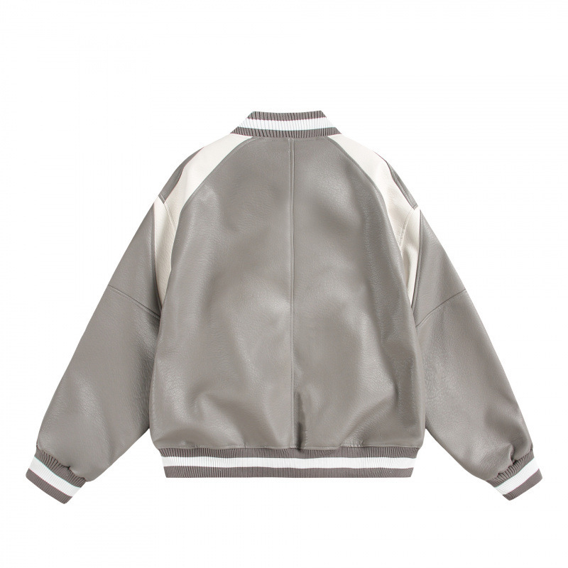 PU kožna baseball jakna s kontrastnim detaljima, slim fit, bez kapuljače, debeli materijal, za muškarce