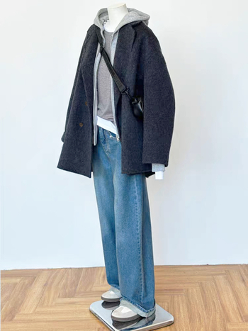 Női rövid dupla gombos blézer, acetát-poliészter anyag, japán-koreai szabadidős stílus, hossz 40–50 cm, 2025 ősz