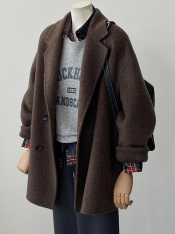 Női rövid dupla gombos blézer, acetát-poliészter anyag, japán-koreai szabadidős stílus, hossz 40–50 cm, 2025 ősz