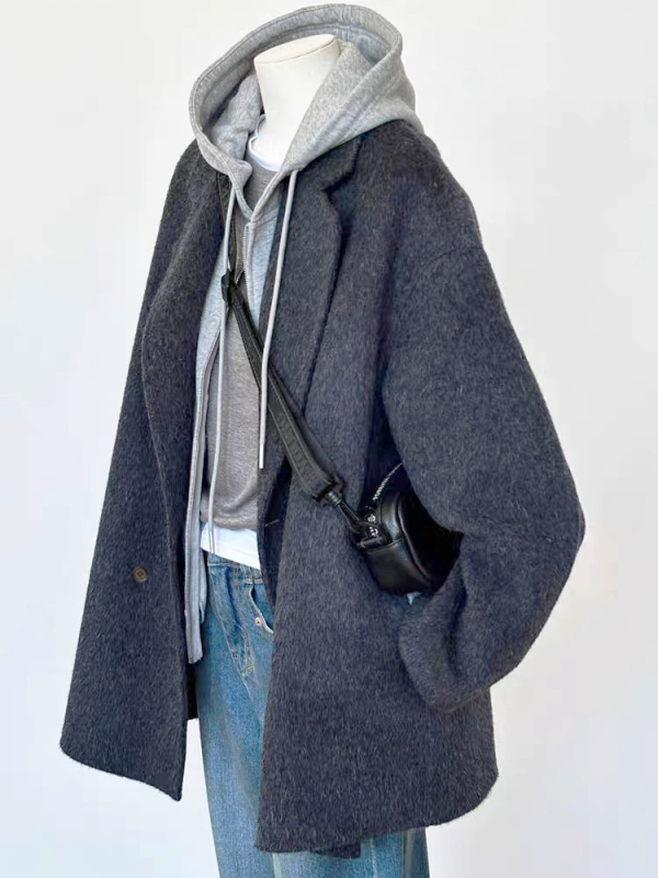 Női rövid dupla gombos blézer, acetát-poliészter anyag, japán-koreai szabadidős stílus, hossz 40–50 cm, 2025 ősz