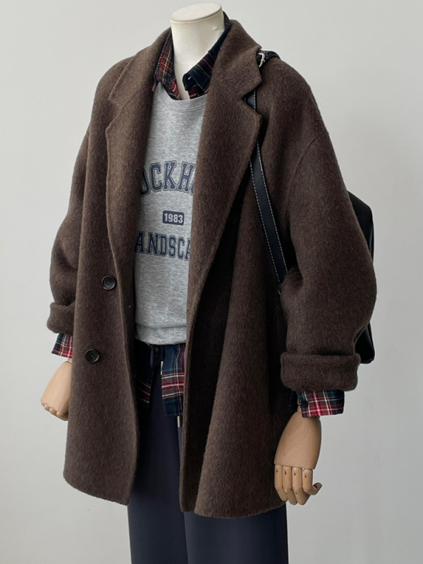 Női rövid dupla gombos blézer, acetát-poliészter anyag, japán-koreai szabadidős stílus, hossz 40–50 cm, 2025 ősz