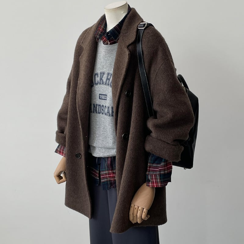 Női rövid dupla gombos blézer, acetát-poliészter anyag, japán-koreai szabadidős stílus, hossz 40–50 cm, 2025 ősz