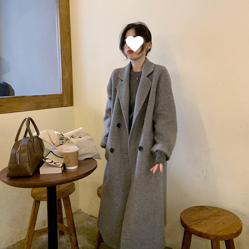 Αναστρέψιμο γυναικείο παλτό από κασμίρι-βάμβακα, μήκος μέχρι γόνατο, φαρδιά γραμμή, 3D σχέδιο, μπροστινό κλείσιμο με τρία κουμπιά, Χειμώνας 2024