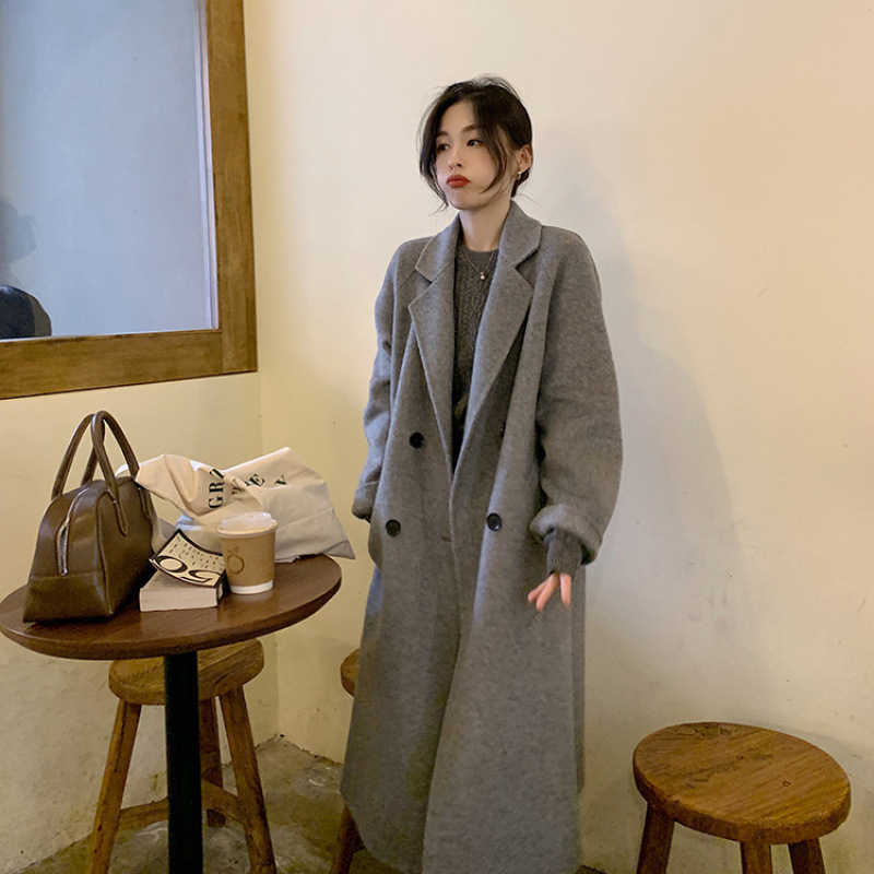 Αναστρέψιμο γυναικείο παλτό από κασμίρι-βάμβακα, μήκος μέχρι γόνατο, φαρδιά γραμμή, 3D σχέδιο, μπροστινό κλείσιμο με τρία κουμπιά, Χειμώνας 2024