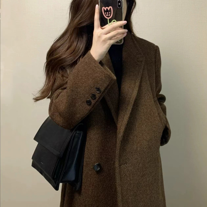 Női pamut kabát, középhosszú, japán-koreai lazább stílus, prémes gallér, őszi 2025