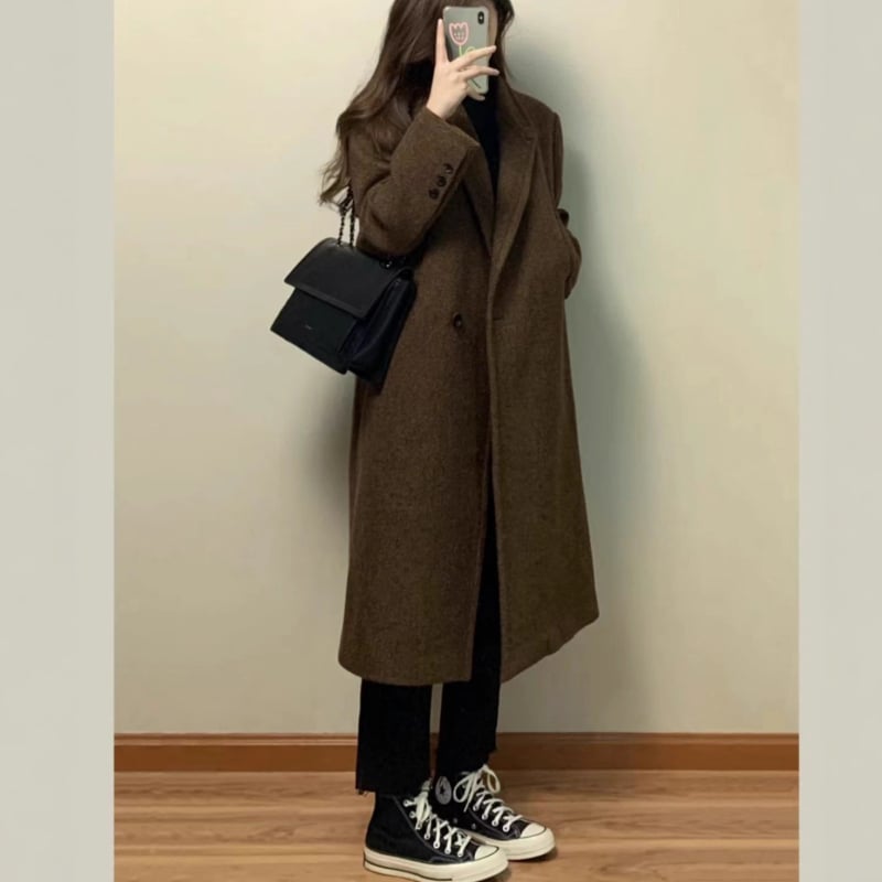 Női pamut kabát, középhosszú, japán-koreai lazább stílus, prémes gallér, őszi 2025