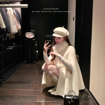 Palton-capă reversibil din lână, cu fundă, uni, lână 95%+, vinilon 95%, toamna 2025