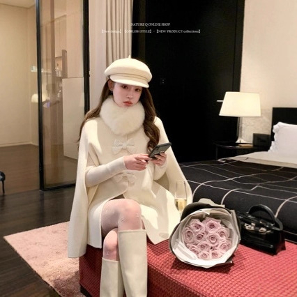 Palton-capă reversibil din lână, cu fundă, uni, lână 95%+, vinilon 95%, toamna 2025