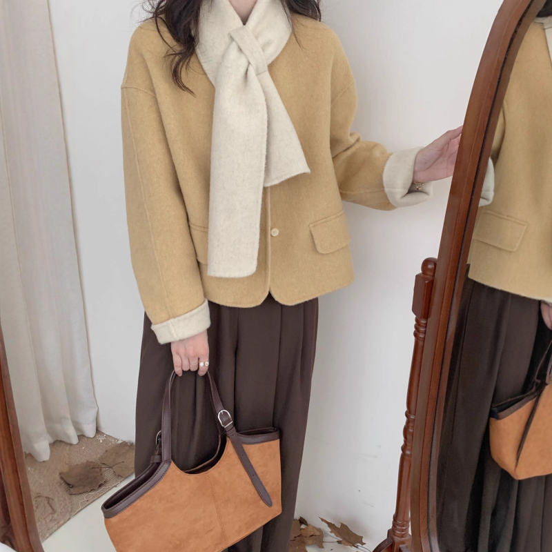 Női vastag gyapjú kabát, kétoldalas kasmír, egyszínű, laza szabás, koreai stílus