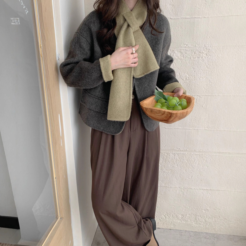 Női vastag gyapjú kabát, kétoldalas kasmír, egyszínű, laza szabás, koreai stílus