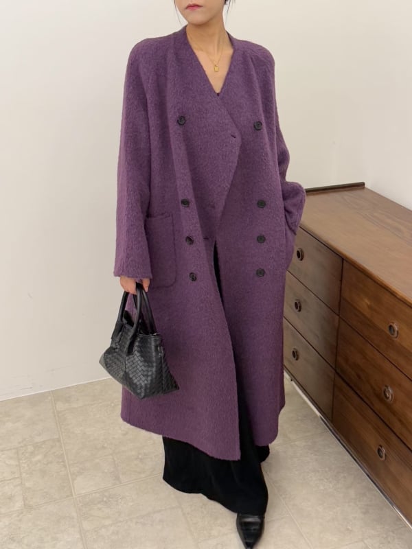 Kétoldalas alpaka gyapjú kabát, koreai stílusú luxus, laza szabásvonal, hosszú térd fölötti hossz, dupla gombsor az elején, V-nyakú gallér