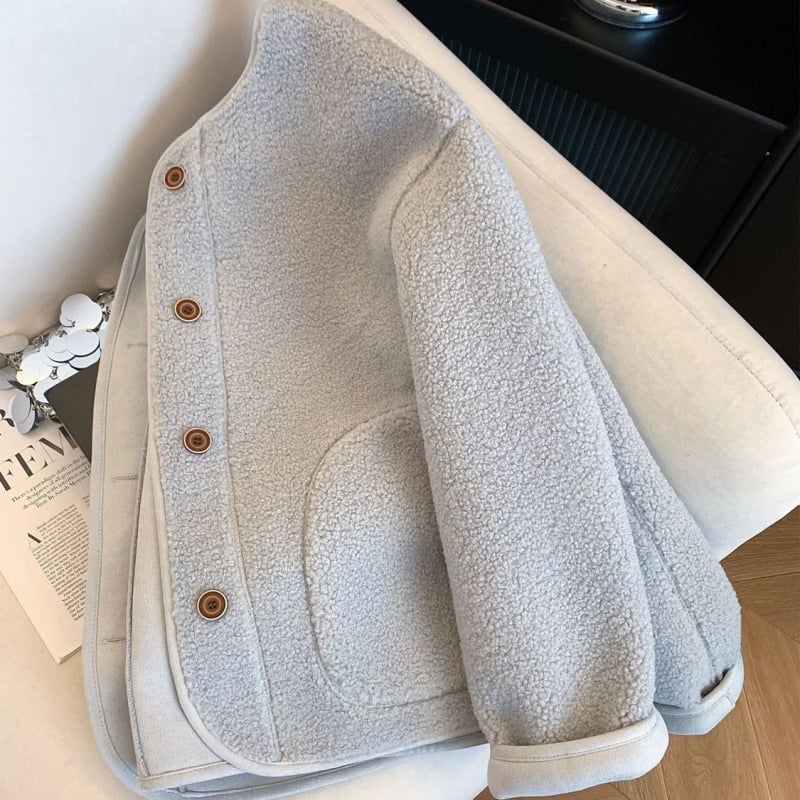 Chenille anyagból készült női kabát bolyhos hatással, laza szabású, rövid hosszúságú, 3/4-es ujjú, kerek nyakú, japán-koreai casual stílus, 2025 tavaszi kiadás, spandex tartalom <30%