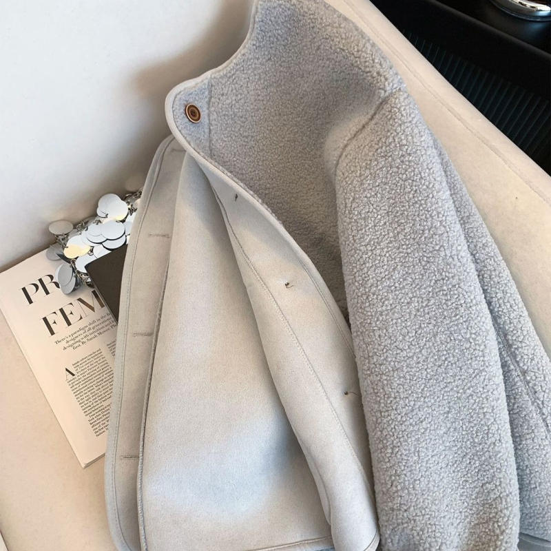 Chenille anyagból készült női kabát bolyhos hatással, laza szabású, rövid hosszúságú, 3/4-es ujjú, kerek nyakú, japán-koreai casual stílus, 2025 tavaszi kiadás, spandex tartalom <30%