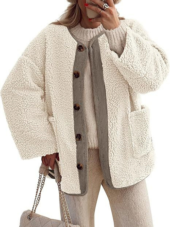 Jachetă de damă corduroy fără guler, mâneci lungi, închidere cu nasturi, 95% poliester (Primăvara 2025)