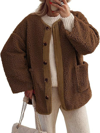 Jachetă de damă corduroy fără guler, mâneci lungi, închidere cu nasturi, 95% poliester (Primăvara 2025)