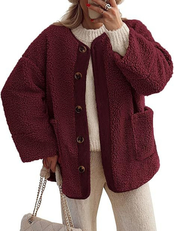 Jachetă de damă corduroy fără guler, mâneci lungi, închidere cu nasturi, 95% poliester (Primăvara 2025)