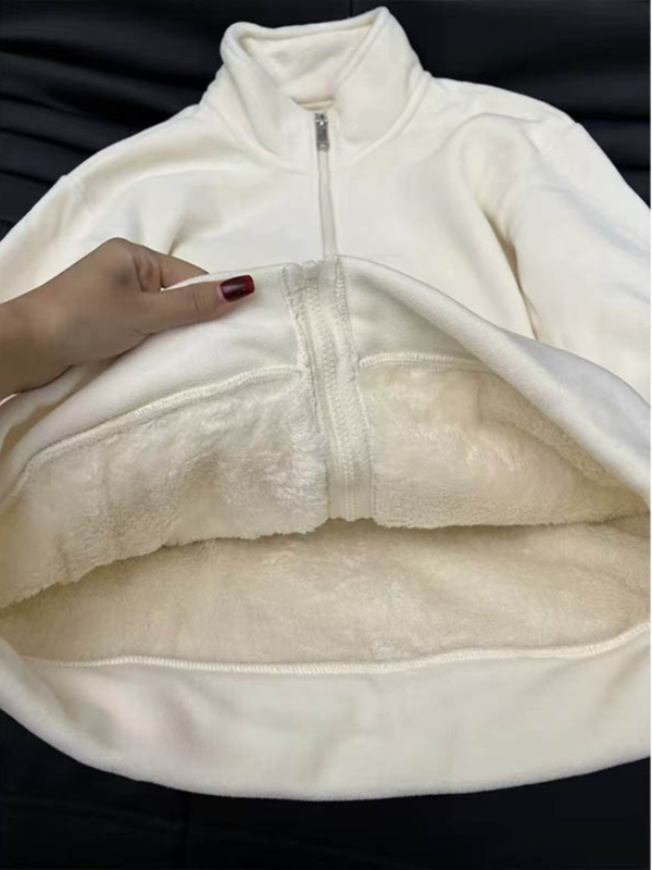 Ženska jakna od flisa s stojećim ovratnikom, zatvarač, srednja duljina, zimska 2025, elegantan gradski stil