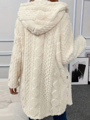 Cardigan tricotat pentru femei cu glugă, croială lejeră, model carouri, amestec de lână, poliester 95%+, spandex <30%