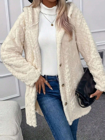 Cardigan tricotat pentru femei cu glugă, croială lejeră, model carouri, amestec de lână, poliester 95%+, spandex <30%