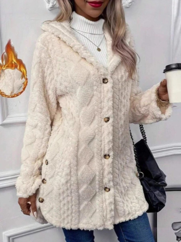 Cardigan tricotat pentru femei cu glugă, croială lejeră, model carouri, amestec de lână, poliester 95%+, spandex <30%