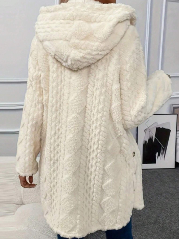 Cardigan tricotat pentru femei cu glugă, croială lejeră, model carouri, amestec de lână, poliester 95%+, spandex <30%