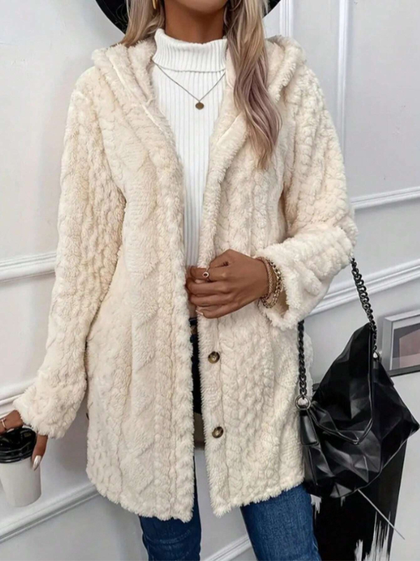 Cardigan tricotat pentru femei cu glugă, croială lejeră, model carouri, amestec de lână, poliester 95%+, spandex <30%