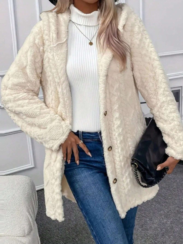 Cardigan tricotat pentru femei cu glugă, croială lejeră, model carouri, amestec de lână, poliester 95%+, spandex <30%