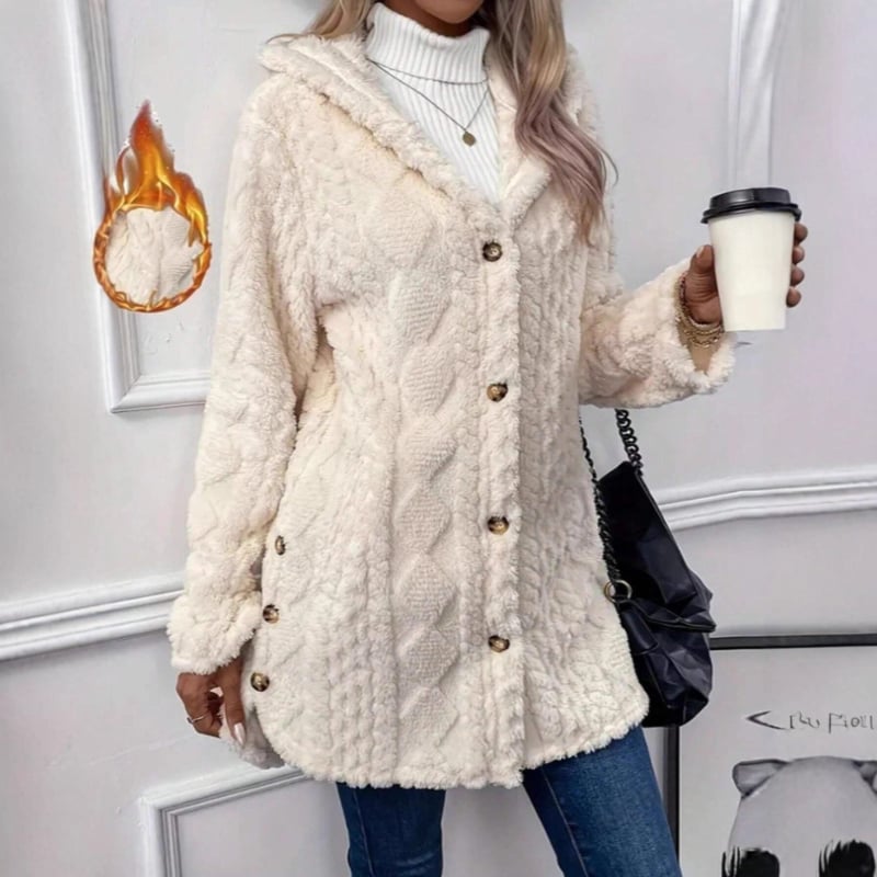 Cardigan tricotat pentru femei cu glugă, croială lejeră, model carouri, amestec de lână, poliester 95%+, spandex <30%