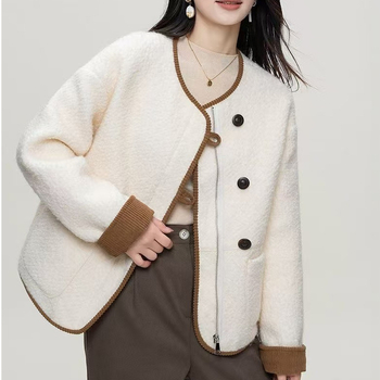 Jachetă scurtă din catifea de miel, poliester 95%+, Iarnă 2025, Top în stil chinezesc