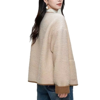 Jachetă scurtă din catifea de miel, poliester 95%+, Iarnă 2025, Top în stil chinezesc