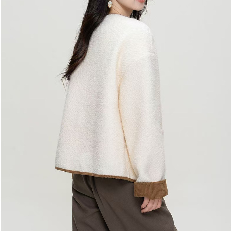 Jachetă scurtă din catifea de miel, poliester 95%+, Iarnă 2025, Top în stil chinezesc